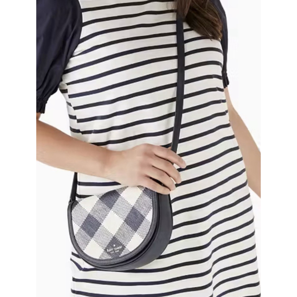 Kate Spade Crescent Woven Gingham Purse Crossbody Women's Bag Purse New Luna - Picture 3 of 11